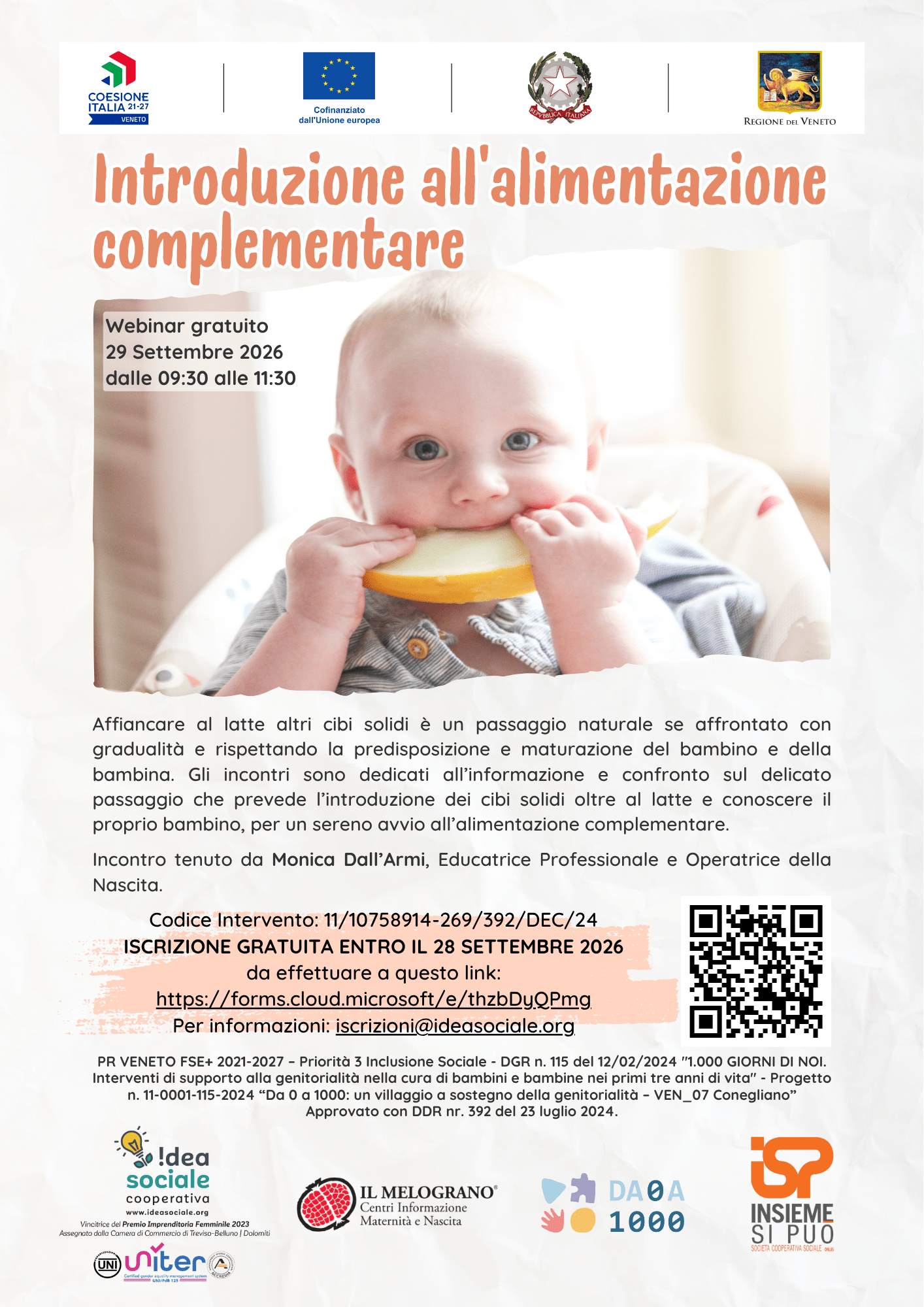 Introduzione all'alimentazione complementare - Settembre 2026
